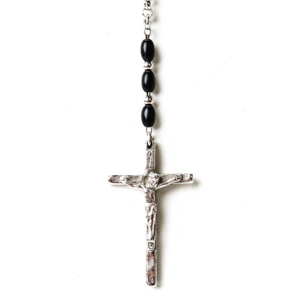 Dolce & Gabbana Womens Silver Tone Black Bead Rosary Lavalier Necklace 17"